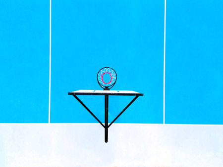 Aerial top down view of the deserted basketball bright courtの写真素材