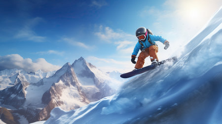 child snowboarding in winter mountains.の素材