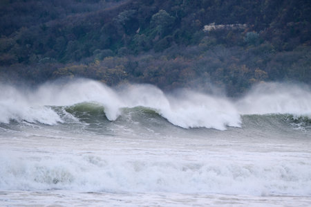 Raging huge waves during an incredibly powerful storm in the Black Seaの写真素材