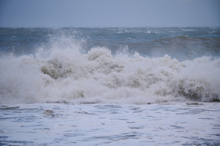 Raging huge waves during an incredibly powerful storm in the Black Seaの写真素材