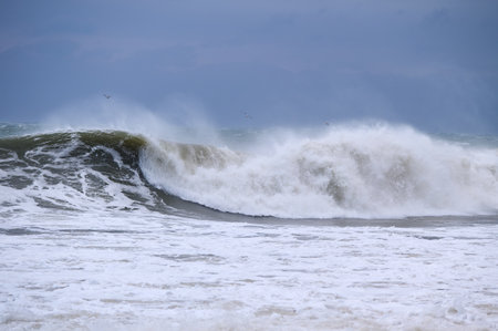 Raging huge waves during an incredibly powerful storm in the Black Seaの写真素材