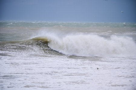 Raging huge waves during an incredibly powerful storm in the Black Seaの写真素材