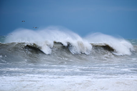 Raging huge waves during an incredibly powerful storm in the Black Seaの写真素材