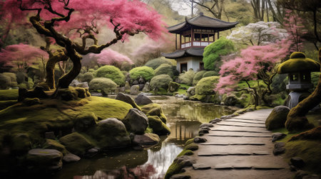beautiful japanese garden, summer time.の素材