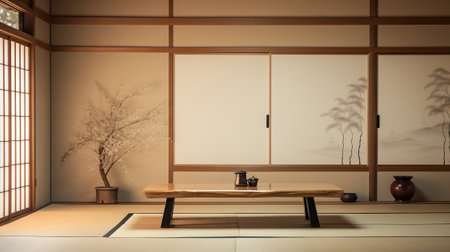Japanese modern living interior, selective focus.の素材