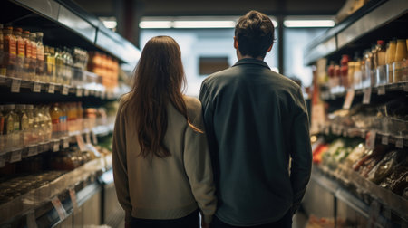 man and woman in the supermarket back view.の素材