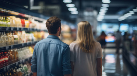 man and woman in the supermarket back view.の素材