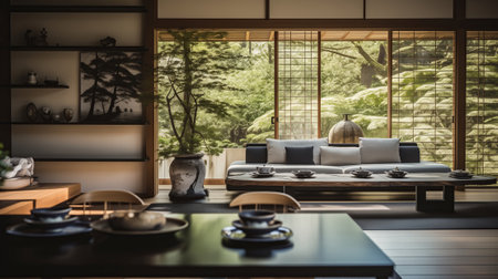 Japanese modern living interior, selective focus.の素材