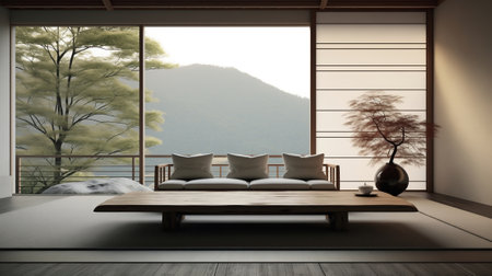 Japanese modern living interior, selective focus.の素材