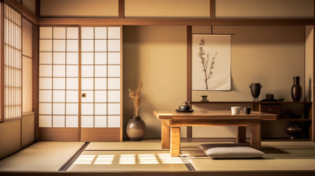 Japanese modern living interior, selective focus.の素材