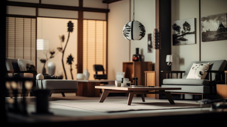 Japanese modern living interior, selective focus.の素材