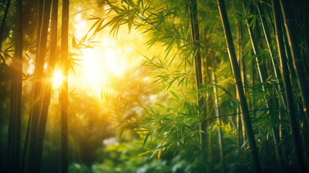 A lush green bamboo forest somewhere in an Asian country.の素材