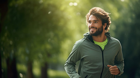 candid man in a sport wear running outdoor.の素材