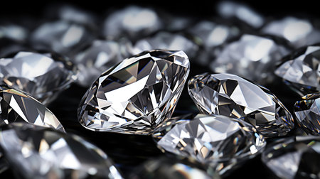 Several diamonds in close-up on a black background.の素材