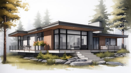 modern cottage project watercolor plan scheme.の素材