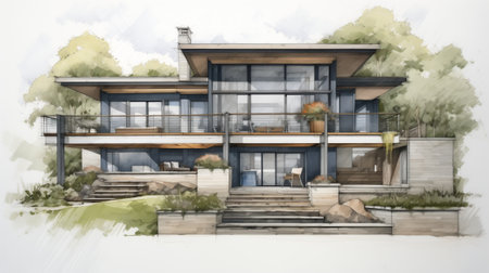 modern cottage project watercolor plan scheme.の素材