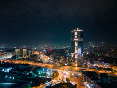 Istanbuls glass and concrete skyscrapers, home to offices, hotels, and residential complexes at...