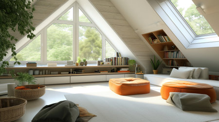 A modern attic inside is a stylish and functional living spaceの素材