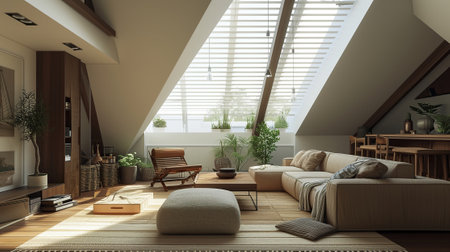 A modern attic inside is a stylish and functional living spaceの素材
