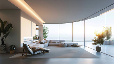 A view of modern, luxurious apartments from the inside, where comfort and technology await to welcome new residentsの素材