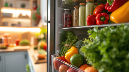 Open Refrigerator Full Of healthy food.の素材