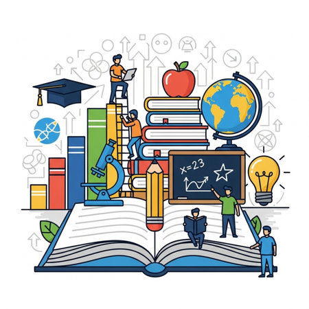 Back to school concept. Flat design vector illustration. Education icons.のイラスト素材