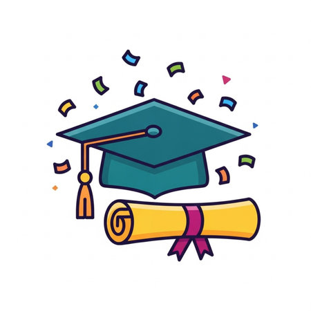 Graduation cap with diploma and confetti. Vector illustration in doodle style.のイラスト素材