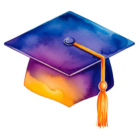 Watercolor graduation cap isolated on white background. Hand drawn illustration.のイラスト素材