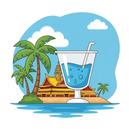 tropical island with palms and cocktail icon cartoon vector illustration graphic designのイラスト素材
