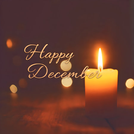 Magical December Text Over a Soft Light with candle and bokeh lightsの素材