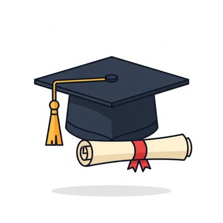 Graduation cap and diploma isolated on white background. Vector illustration.のイラスト素材