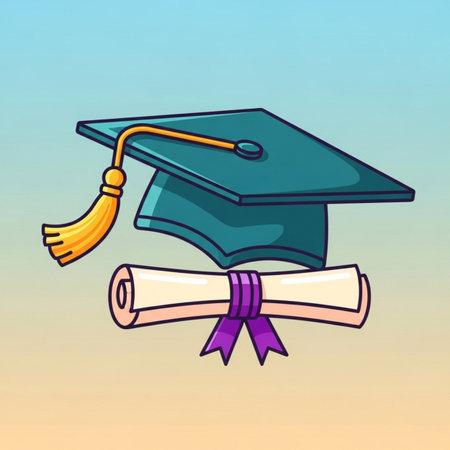 Graduation cap and diploma. Vector illustration in doodle style.のイラスト素材