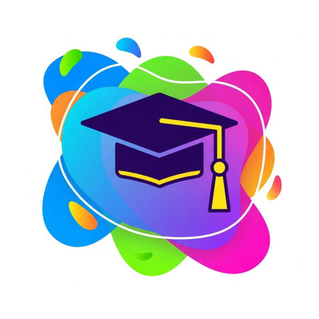 Color Graduation cap icon isolated on white background. Graduation hat with tassel icon. Abstract banner with liquid shapes. Vector Illustrationのイラスト素材