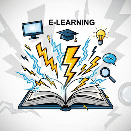 E-learning concept with book, computer, light bulb and iconsのイラスト素材
