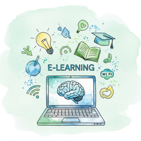 E-learning concept. Hand drawn doodle vector illustration.のイラスト素材