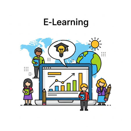 E-learning concept. Vector illustration of online education and learning.のイラスト素材