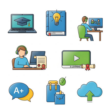 Set of education and learning icons in flat style. Vector illustration.のイラスト素材