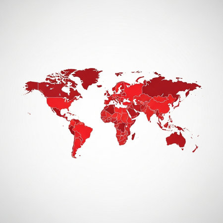 World map vector illustration. World map with red continents on gray background.のイラスト素材