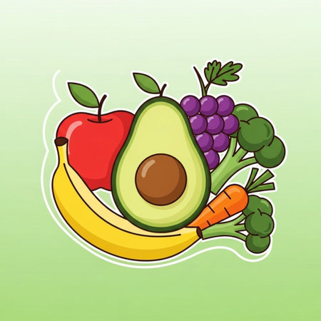 Fruit and vegetable icon. Vector illustration of fresh fruits and vegetables.のイラスト素材