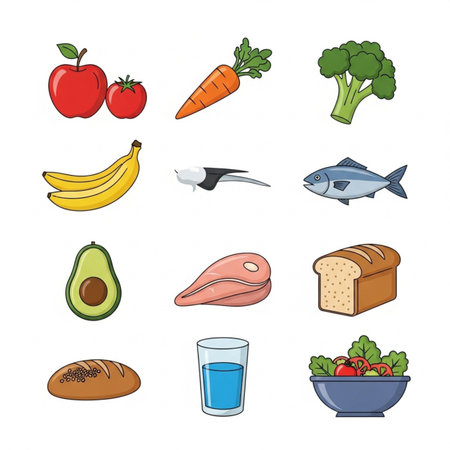 Healthy food icons set. Vector illustration in a flat style.のイラスト素材