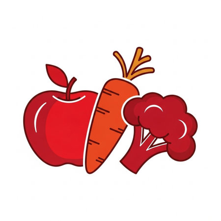 Fruits and vegetables. Apple, carrot, broccoli. Vector illustration.のイラスト素材