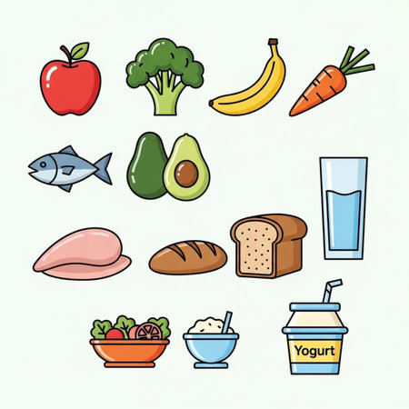 Set of healthy food icons in doodle style. Vector illustration.のイラスト素材
