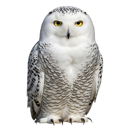 Snowy Owl isolated on white background with clipping path, front viewの素材
