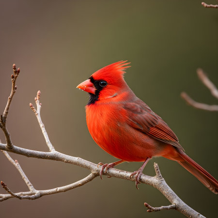 Male Northern Cardinal (cardinalis cardinalis) perched on a branchの素材