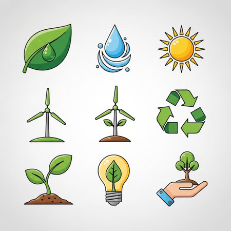 Ecology icons set. Green energy concept. Vector illustration in flat styleのイラスト素材