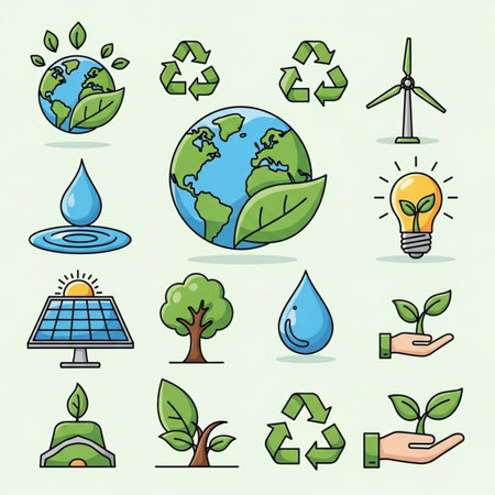 Ecology icons set. Vector illustration in flat design. Green energy concept.のイラスト素材