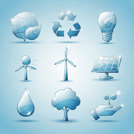 Vector set of icons on the theme of ecology, renewable energy.のイラスト素材