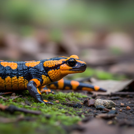 Fire salamander (Salamandra salamandra) in natural habitatの素材