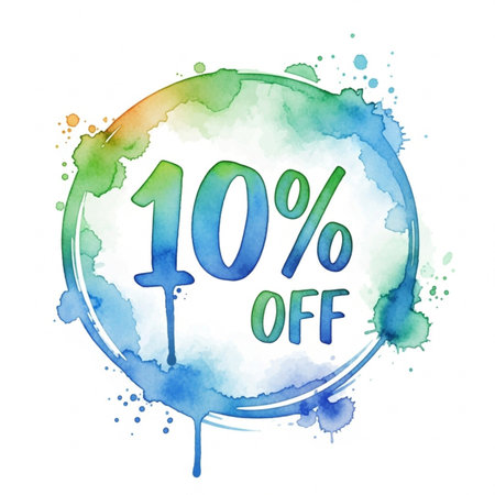 10 percent off. Watercolor circle with watercolor splashes.のイラスト素材