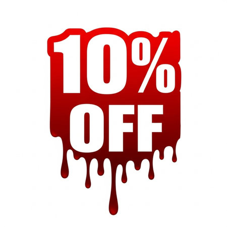 10 percent off red blood splatter on white background. Vector illustration.のイラスト素材